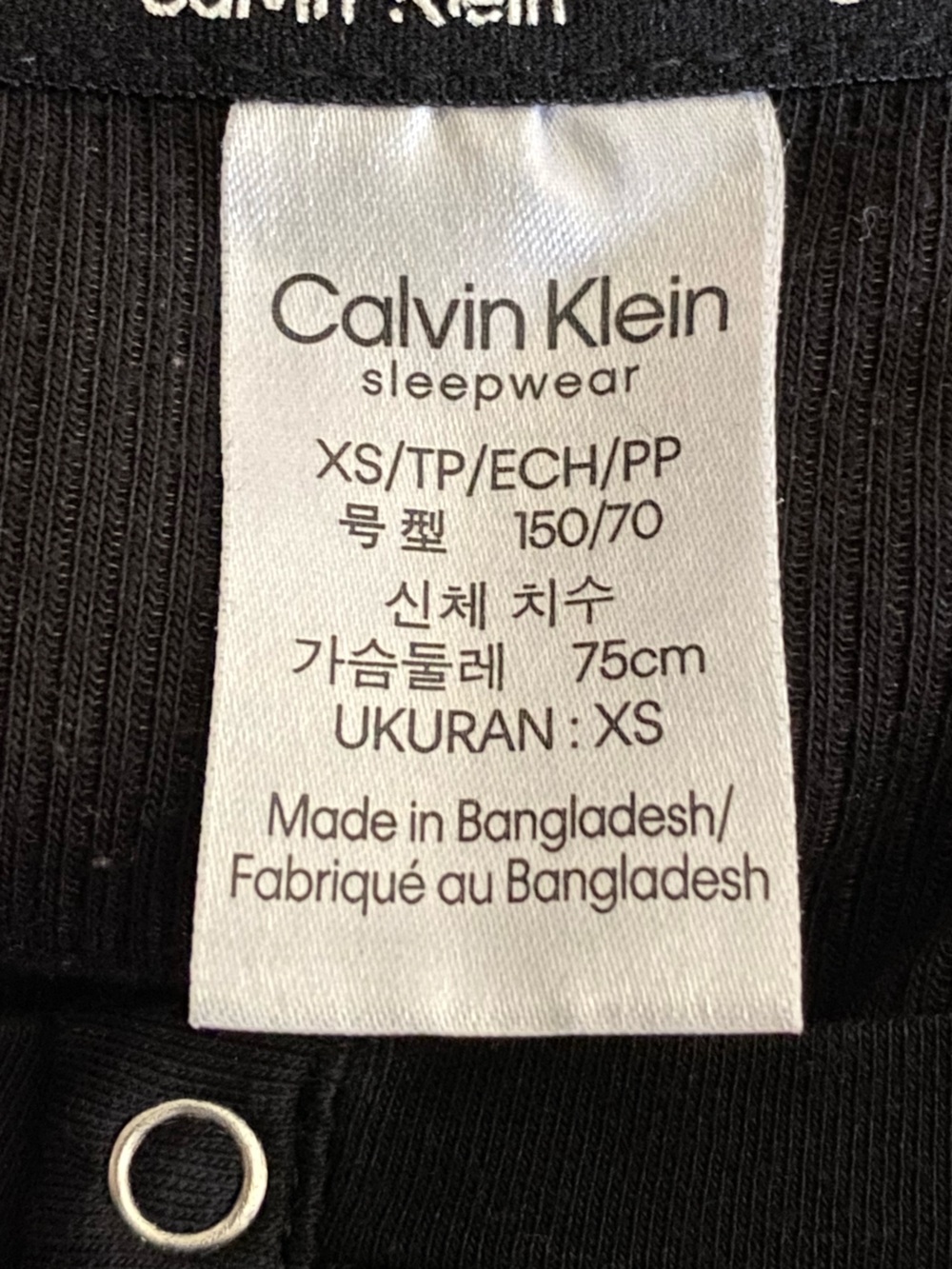 Calvin Klein Sleepwear Black Ribbed Henley Long Sleeve Logo Top XS - Picture 6 of 7